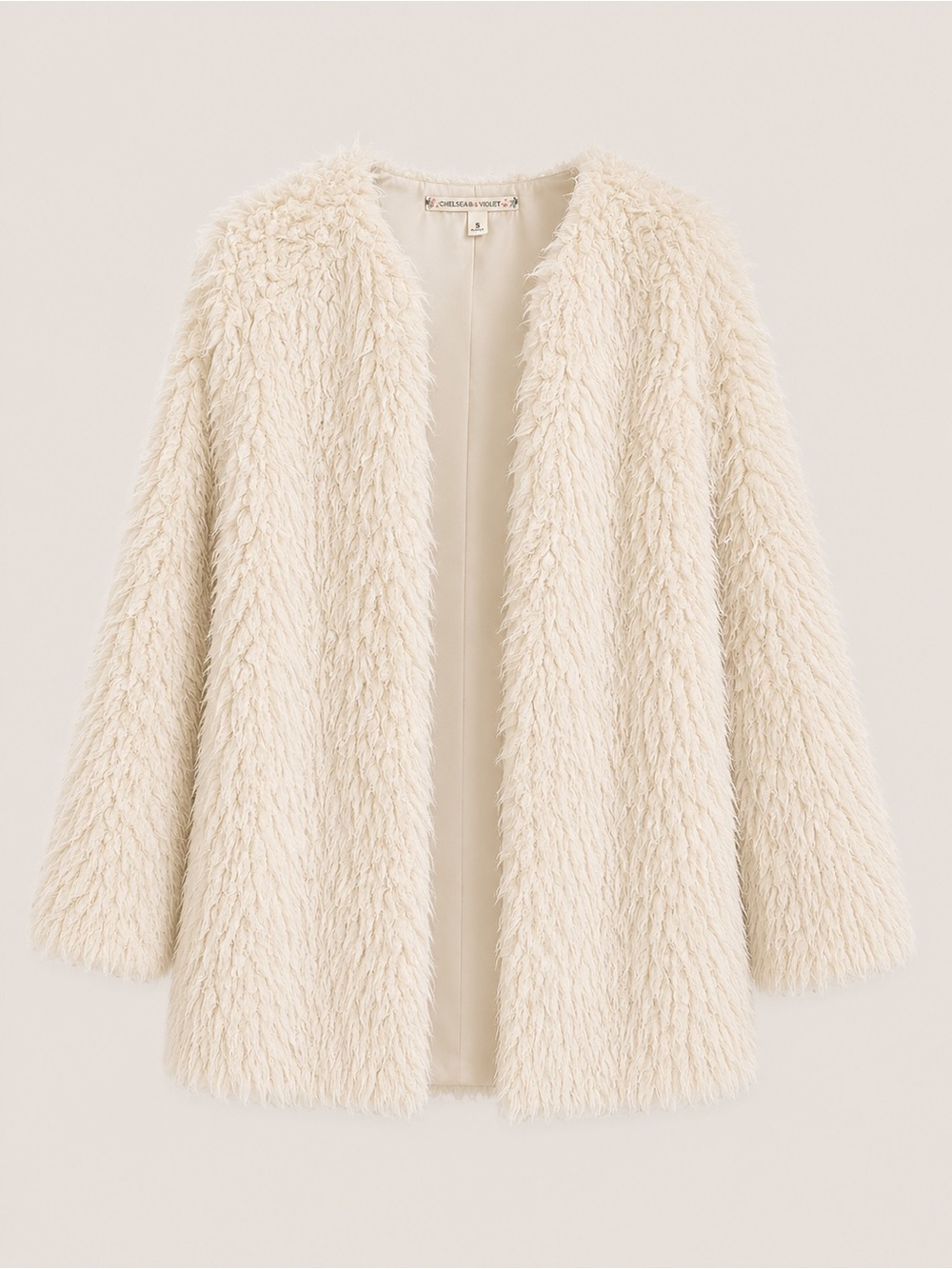 Chelsea & Violet Cream Plush Faux-Fur Open Cardigan Jacket
